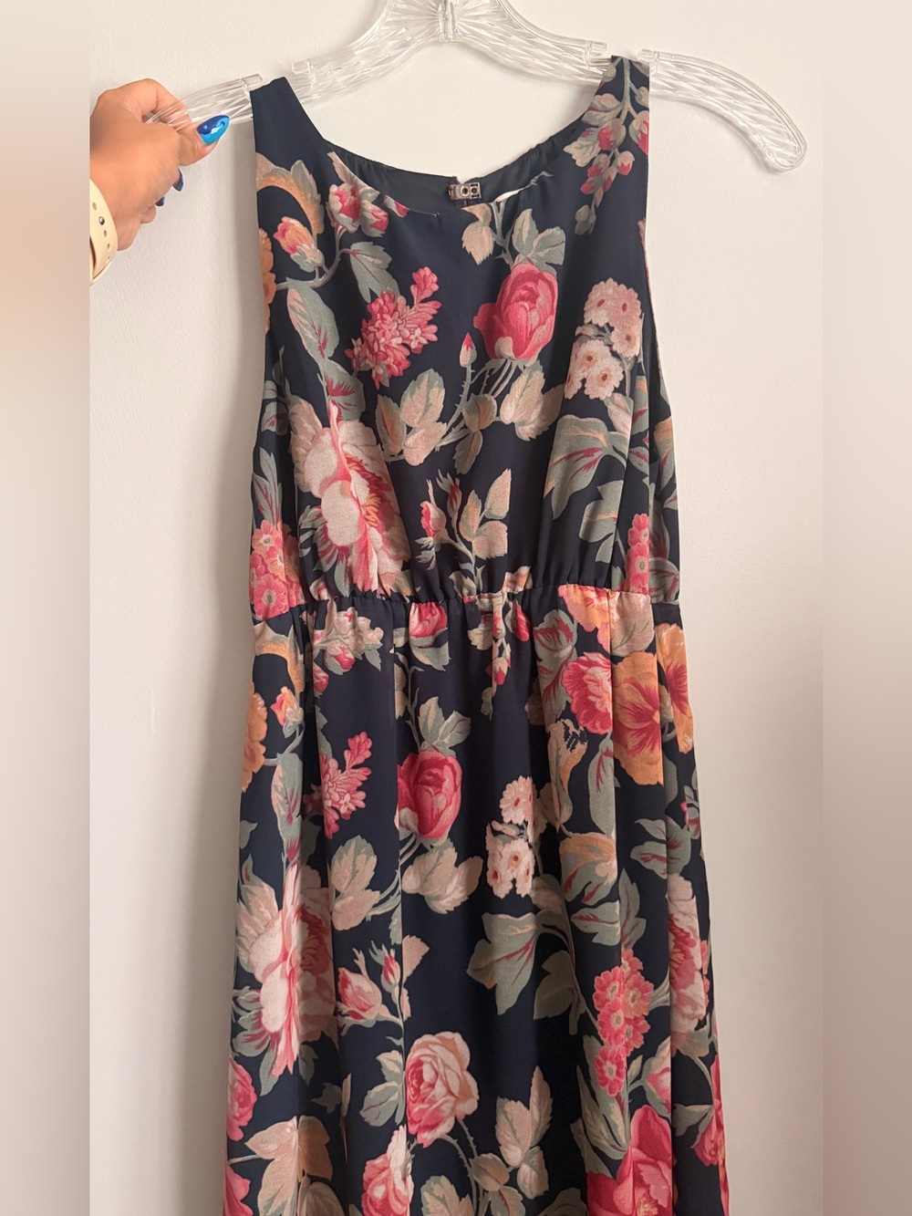Floral Print Black A-Line Dress with Pink & Peach Blooms